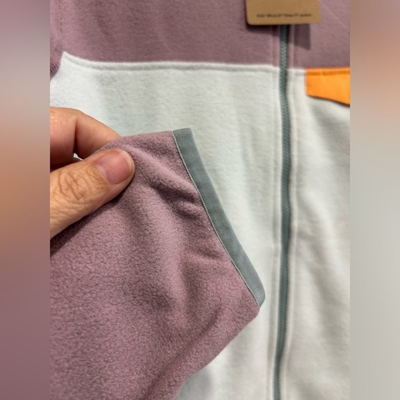 Patagonia Kids' Large 12 Micro D Snap-T Fleece Jacket Pink Wispy Green Hood NWT - Picture 4 of 9